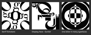 Three design exercises using letterforms with different rules for each composition for visual communication class. Made with Adobe Illustrator.