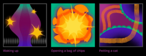 Design exercises conveying sounds with shapes for 2-dimensional design class. Made with Procreate.