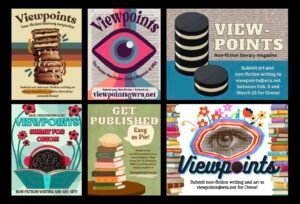Six different flyer designs for Viewpoints literary non-fiction and art magazine over the course of high school. Made in Procreate, Photoshop, and Canva.
