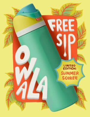 Mock ad design for Owala Free Sip water bottle. Made with Procreate.